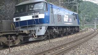 補機付 見ごたえ有 24両全空コキ 山陽本線 上り 貨物列車 2088レ EF210-118号機 機関車 牽引 コンテナ貨物 補機 EF210-305号機 フレームライナー JR貨物 00910