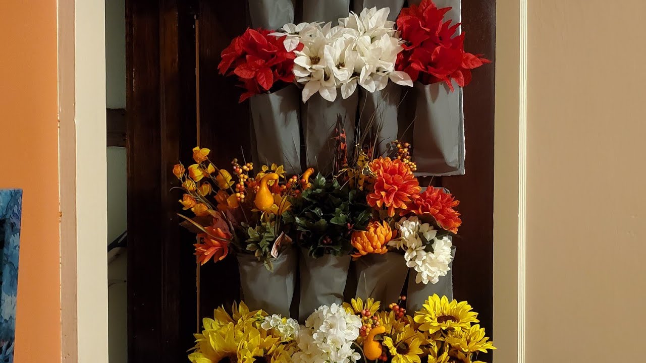 DIY Artificial Flowers Storage Using Dollar Tree Over The Door Shoe Rack craft dollartree