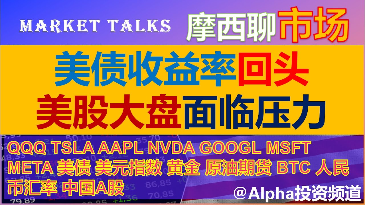 美债收益率反弹，美股大盘面临压力｜QQQ，特斯拉 tesla，英伟达 Nvidia, 苹果，谷歌，微软｜美债收益率，美元指数，原油期货｜比特币  BTC｜人民币汇率， 中国A股@Alpah投资频道