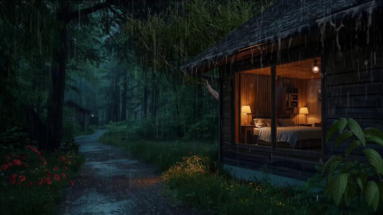 Deep Sleep Under Night Forest Rain | Soft Thunder & Calm Atmosphere