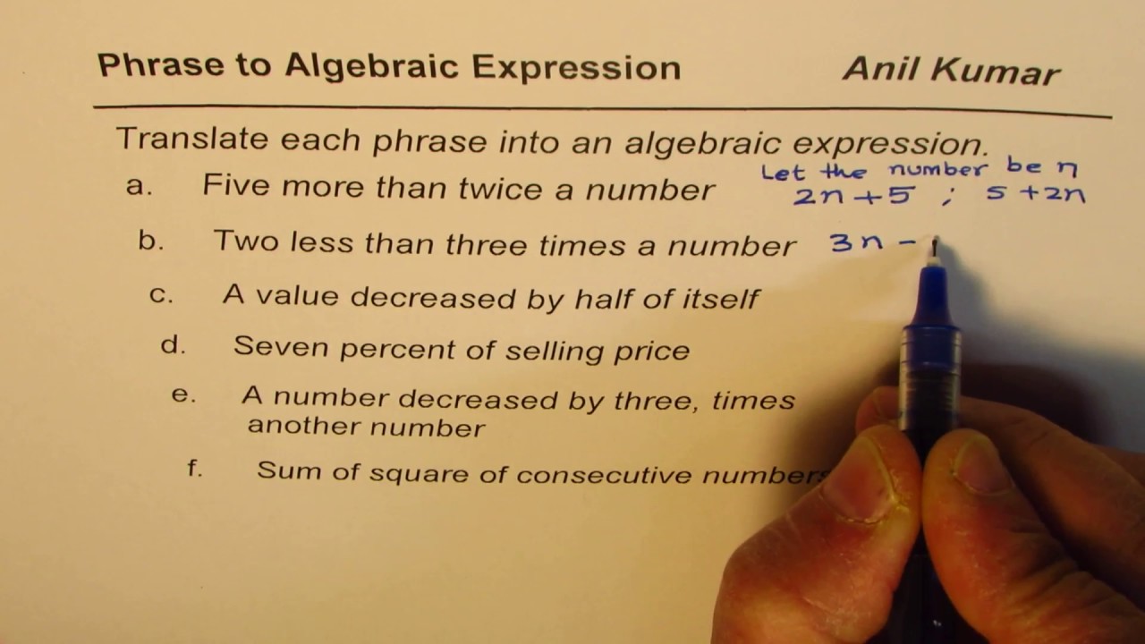 How To Write Phrase As An Algebraic Expression YouTube