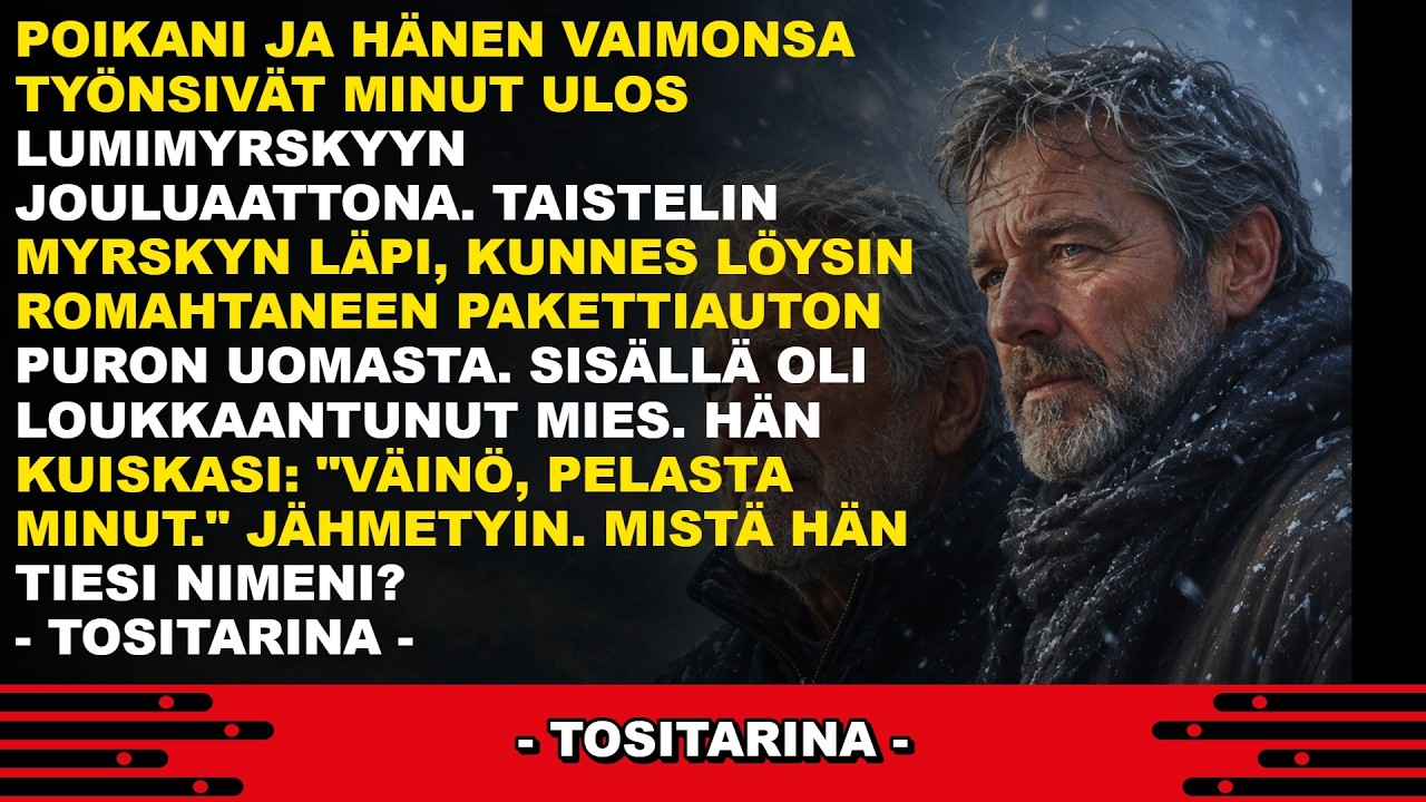 Ovi sulkeutui selkäni takana ja lumi otti minut vastaan. Pidin kiinni kuistin kaiteesta, jonka olin rakentanut 31 vuotta sitten, neljä kerrosta valkoista maalia, koska Aino sanoi ettei kolme...