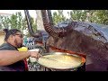 Italy Street Food. Huge Pans and Ovens Cooking 'Farinata', Chickpea Flour Pancake