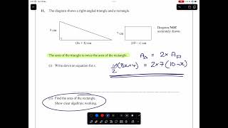 GCSE IGCSE Edexcel Maths Mathematics Area Forming and Solving a Linear Equation Rectangle Triangle