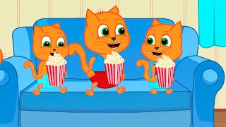 Cats Family in English - Popcorn For Watching A Movie Cartoon for Kids