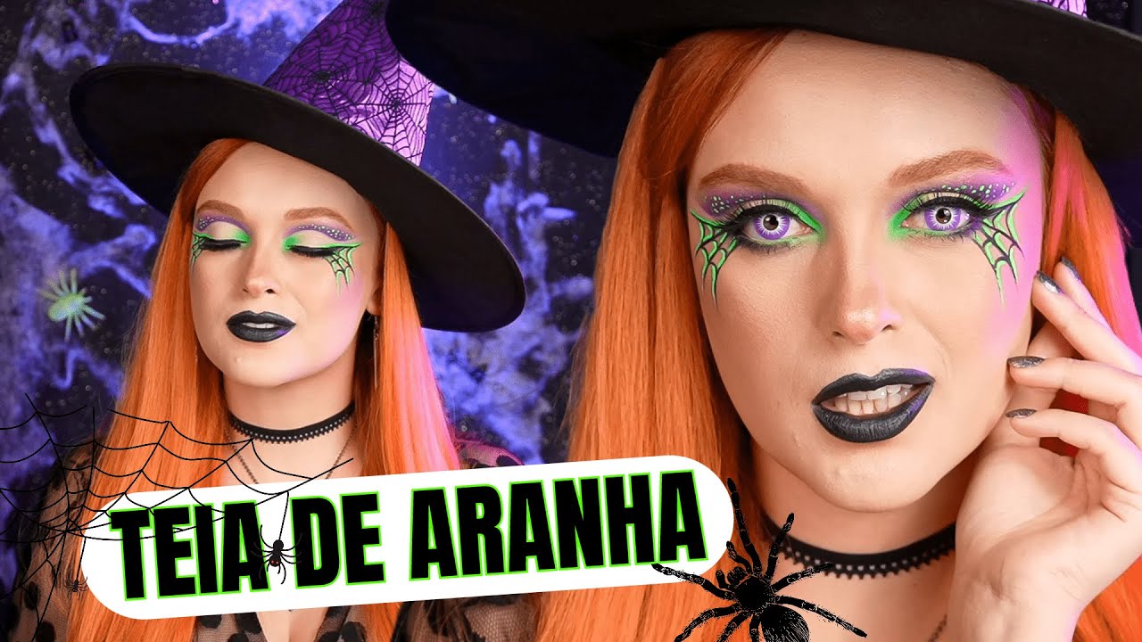 MAQUIAGEM FÁCIL 🕸 | Teia de aranha neon para Halloween 🕷