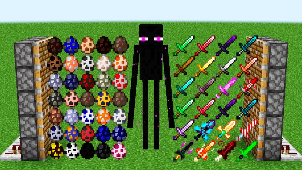 x99 endermans and all eggs and all swords combined