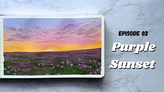 Painting a Dreamy Purple Sunset Field 🌸 | Step by Step Tutorial for beginners 