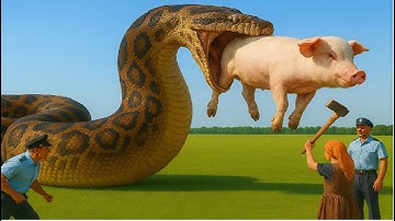 Brave heroes fight giant python to save pig and stop giant python from destroying American market🐍🐖1