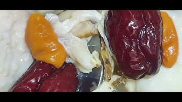 Dong quai (Angelica sinensis) chicken soup with dried red dates and Goji Berries