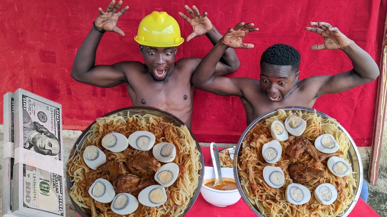 EATING COMPETITION FIRST PERSON TO FINISH EGGS SPAGHETTI AND MEAT WINNER 10,0000