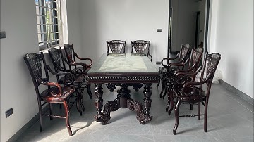 Bàn giao bộ bàn ghế ăn rẻ quạt gỗ gụ khảm ốc cho khách quen tại Giao Thuỷ - Nam Định