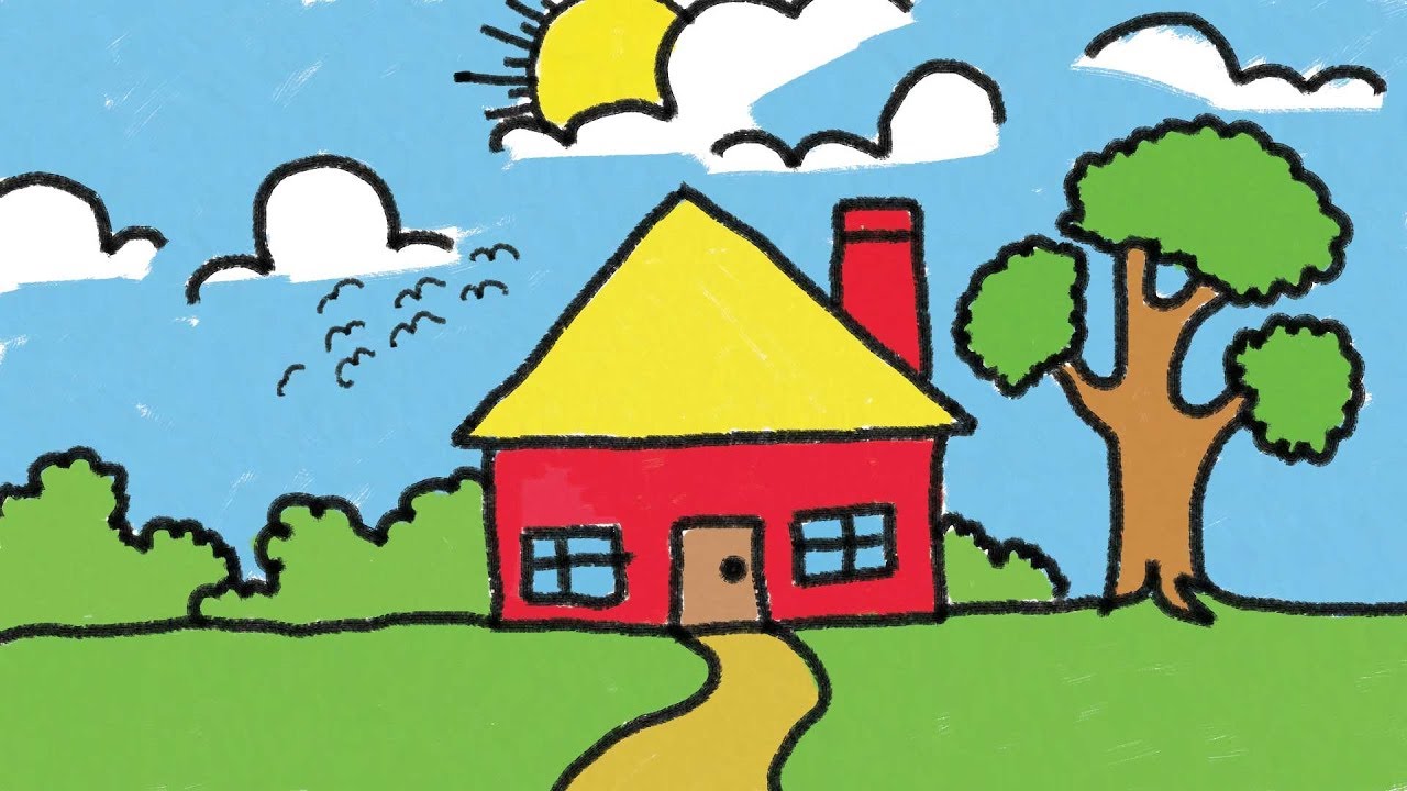 Simple House Drawing for Kids Step by Step Lesson YouTube