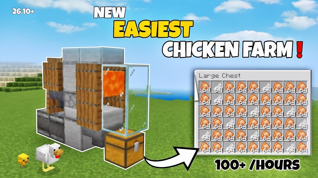 New AUTOMATIC COOKED CHICKEN FARM In Minecraft Bedrock 26.10! 😱