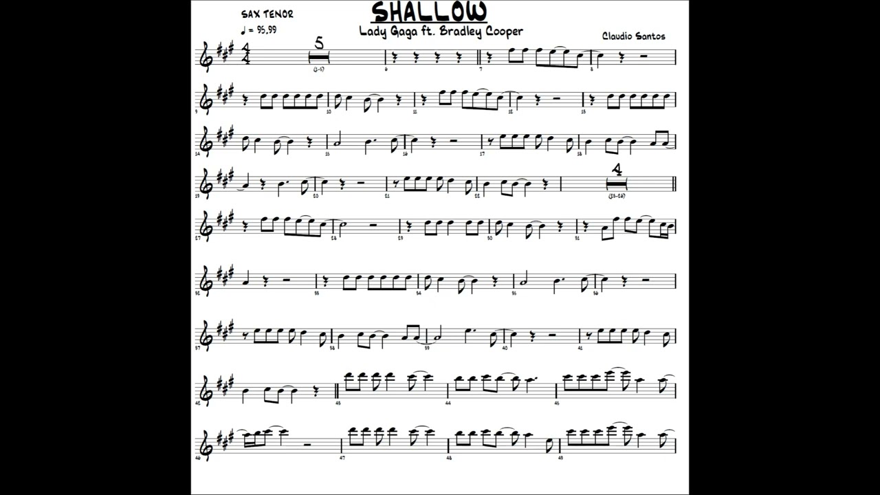 Shallow {Lady Gaga, Bradley Cooper} PARTITURA SHEET MUSIC SAX TENOR