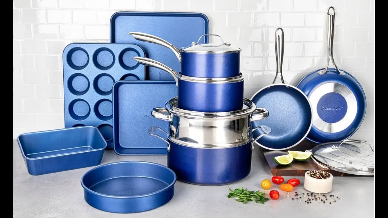 Granitestone Blue 20 Piece Non-Stick Cookware & Bakeware Set 