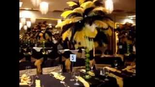 Black & Gold Ostrich Feather Centerpieces at The Charisma Ballroom