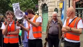 Caroline, Lewisham library worker, talking at the Save Lewisham Libraries demo on 20 August 2016