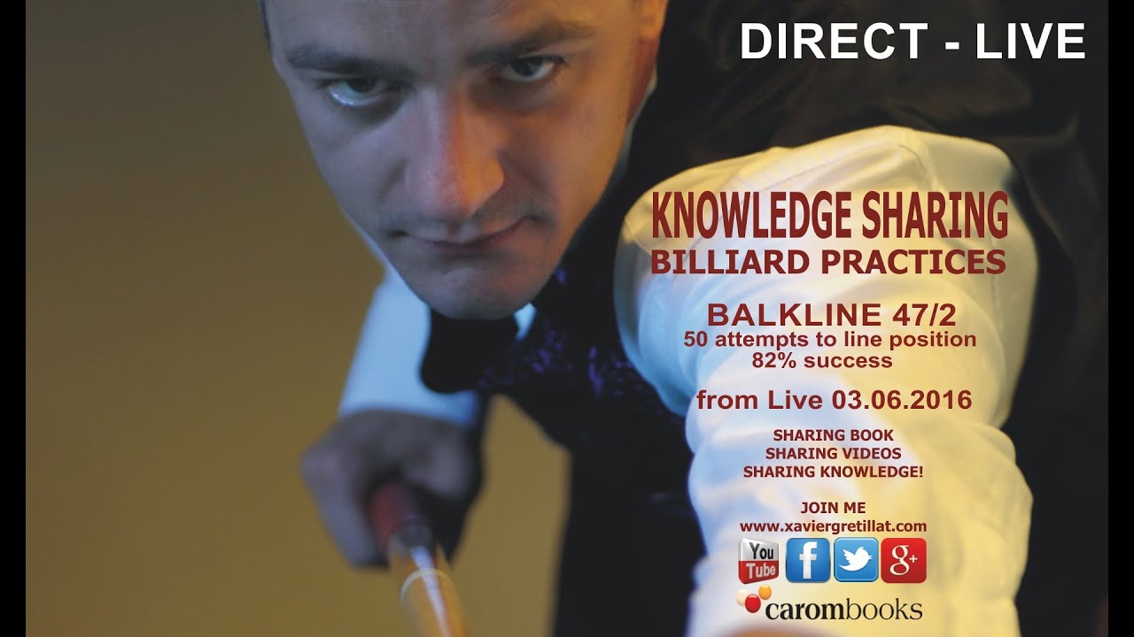 Billard français - Billiard E-Learning balkline 47/2 50 attempts to line position (82% success) 2016