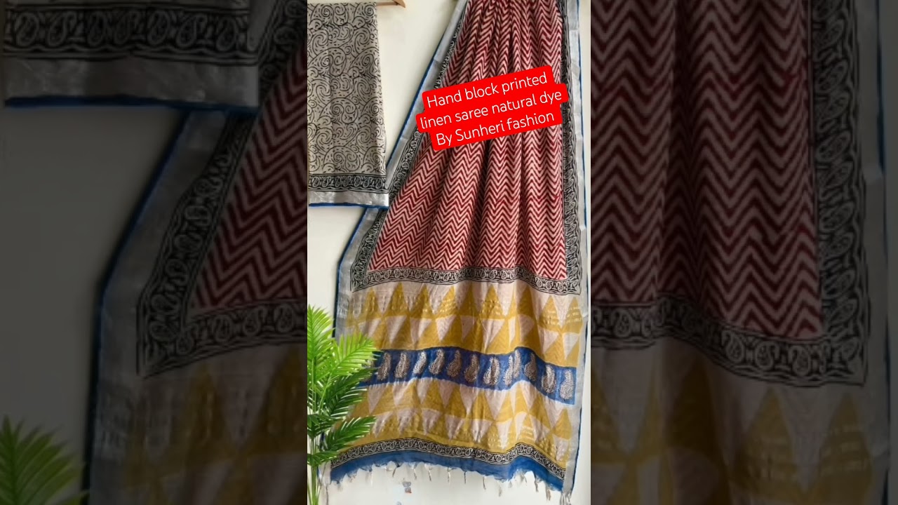 # hand block printed linen saree natural dye without chemical#DM9466749657 Radhe Radhe 🙏🙏🙏