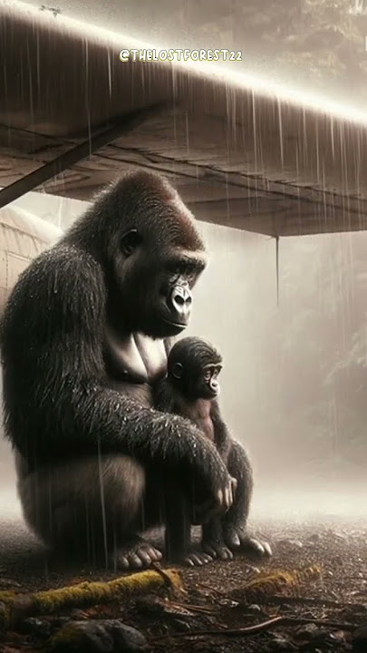 Father and Son Gorillas take shelter under the wing of an old airplane #forest #aiart#ai #gorillatag