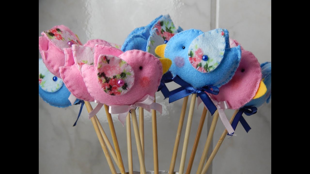 DIY - Passarinho em feltro no Palito/ Chá de Revelação.