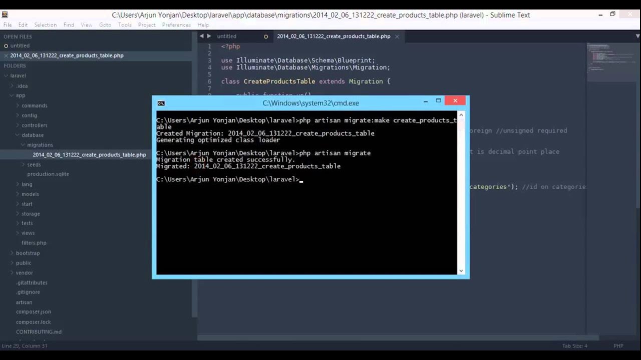 laravel 4 migration example create products table - YouTube