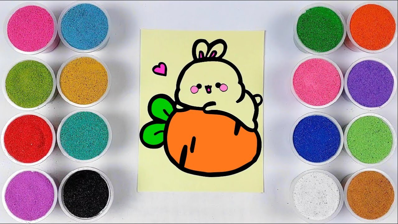 Sand Painting And Coloring Bunny And Giant Carrots Using Colored Sand ...