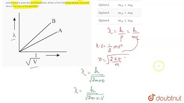 de Broglie wavelengths of two particles A and B are plotted against (1/sqrtV) , where V is the p...