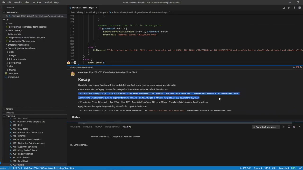Code Tour Powershell Examples CodeTour with a PowerShell PnP Provisioning Script - YouTube