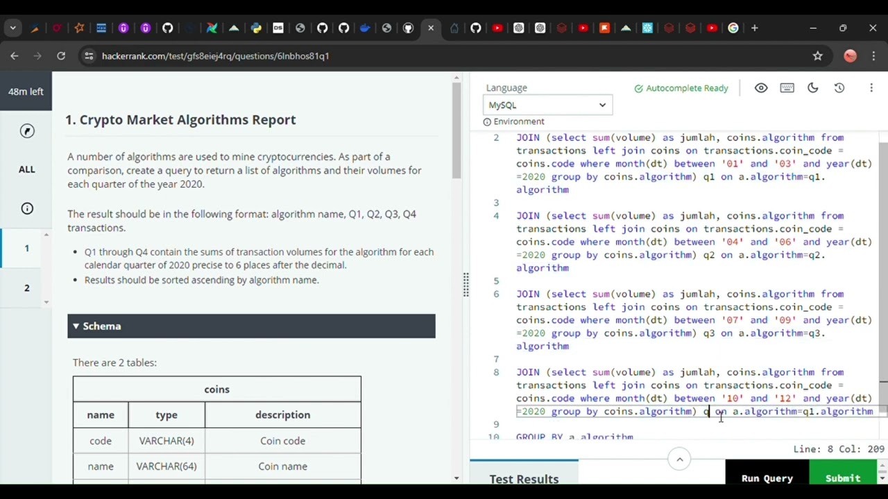 SQL ADVANCED HackerRank certification Crypto Market Algorithms Report  answere#certification #sql - YouTube