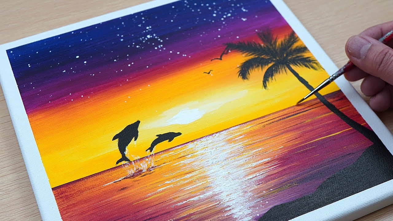 アクリル絵の具で「ハワイの夕日」を描いてみた｜junya_art