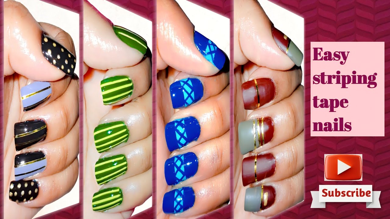 Easy striping tape nails💅 || Step by step nail art designs for beginners || #youtube #video #nailart