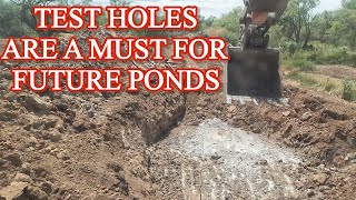 Digging test holes and clearing for future pond. #kubotakx080 #johndeere700k
