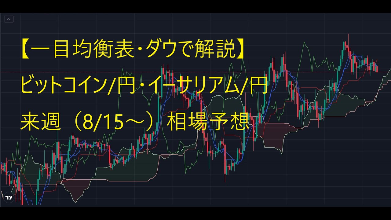 一目均衡表・ダウで解説】8/15～ ビットコイン/円 イーサリアム/円 相場予想 #イーサリアム #ビットコイン #相場予想 - YouTube