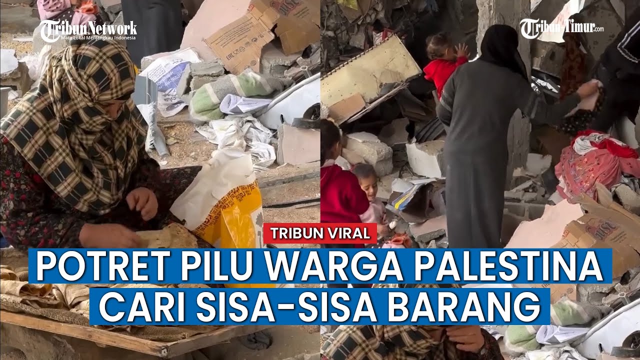 Potret Pilu, Warga Palestina Cari Barang yang Bisa Diselamatkan di Puing-puing Bangunan