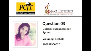 Database Management System |  Question 03 | 1 st year | Java Institute