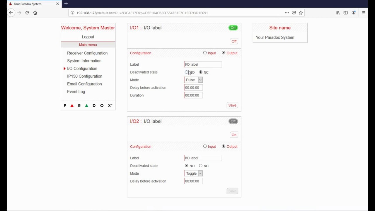 PARADOX IP150 v.4.40/4 42 - web interface - Neosis.ro