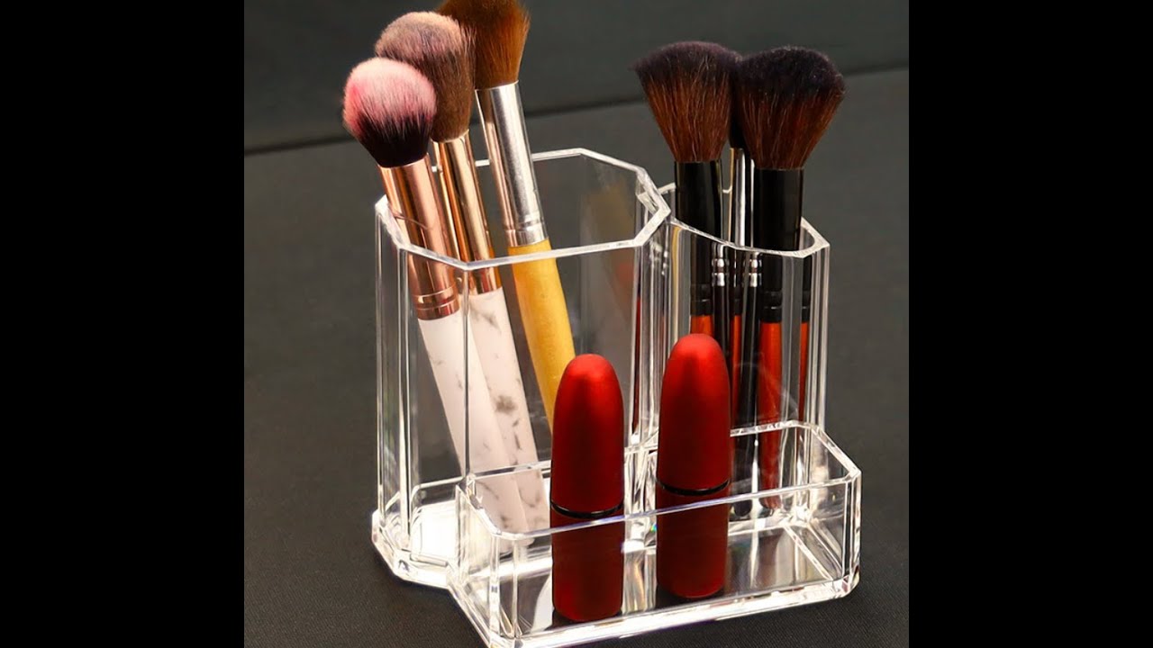 PuTwo - Porta pennelli per trucco, contenitore in acrilico antipolvere
