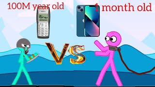 100M YEAR OLD NOKIA VS 1MONTH OLD IPHONE 💀| STIKI MAN FIGHT NOKIA VS IPHONE  LEGEND PHONE😨