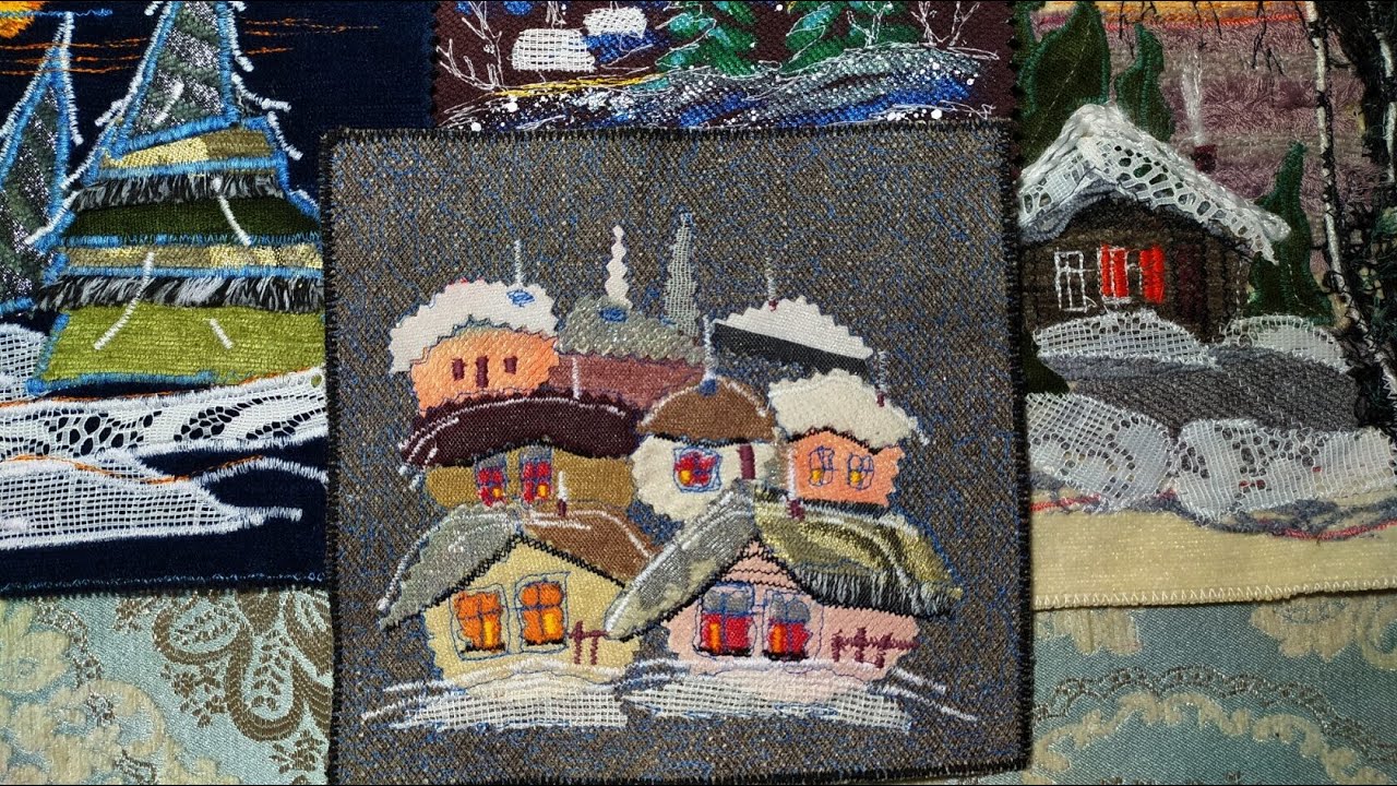 Такие домики на сумку или подушку самый раз! Из мелких лоскутов Стёжка Аппликация