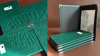 Handmade Dinner Menus | Leather Folding Menus with Magnetic Clipboard and Debossed Logo