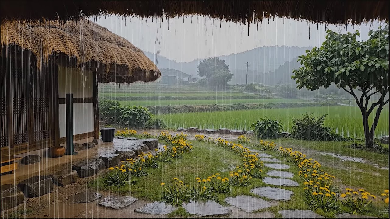 Звуки дождя в традиционном доме с соломенной крышей | Успокаивающий белый шум для глубокого сна