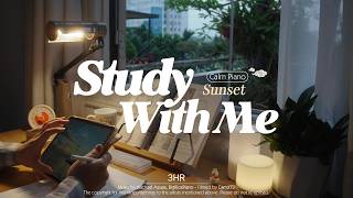 3-HOUR STUDY WITH ME at Sunset | 🎹 Calm Piano | Pomodoro Technique 50-10, Art
