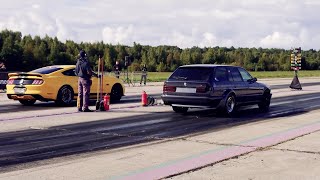 Ford Mustang GT 5.0 Supercharged vs BMW M5 E34 Touring 2JZ-GTE 1/4 mile drag race