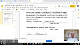 How to fill in the permission slip for virtual field trip on Google Slides in Google Classroom!