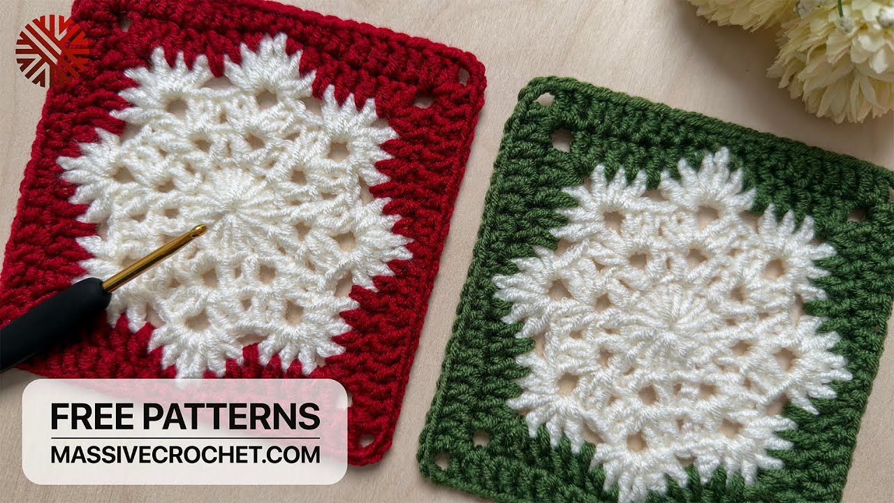 Crochet a VERY EASY Christmas Granny Square for Beginners! 🎄♥️