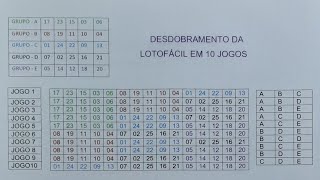 DESDOBRAMENTO LOTOFÁCIL 20 DEZENAS - CRIAR 04 JOGOS DIFERENTES 