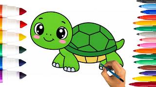 🐢 How to Draw and Color a Cute Turtle | Easy Step by Step 🌈