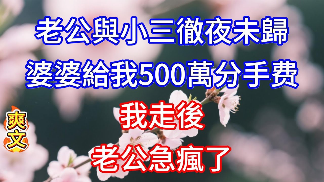【爽文】老公與小三徹夜未歸，婆婆給我500萬分手费，我走後，老公急瘋了#情感故事 #人生感悟